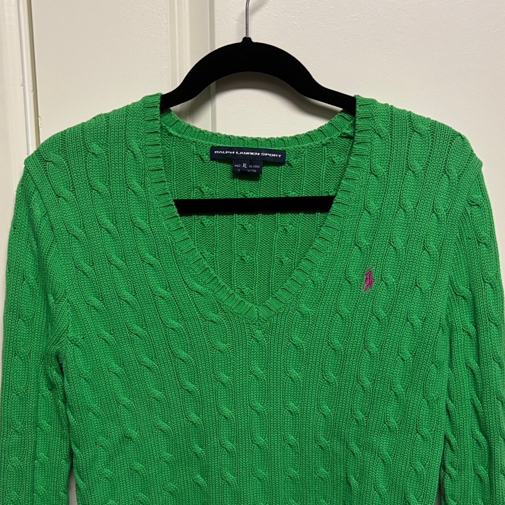 Ralph Lauren Sport V-Neck Cable-knit Sweater in Vibrant Green - Picture 4 of 6